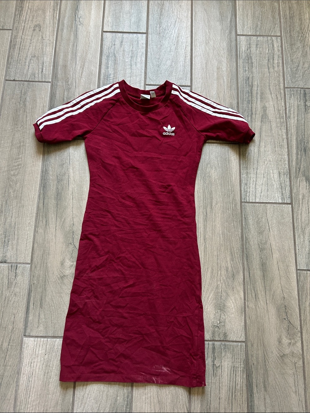 adidas Maroon Midi Dress with White Three Stripes